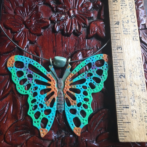 Hand Painted Butterfly on Torque Collar & Earrings - Picture 3 of 5